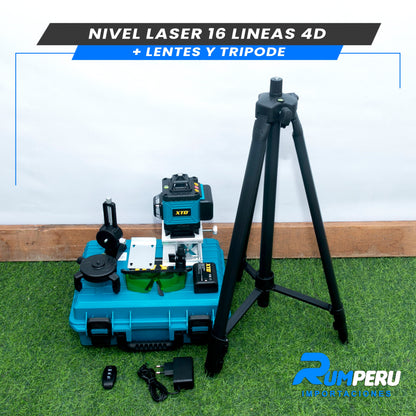 Nivel Laser 16 Lineas 4D (Trípode + Lentes)