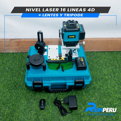 Nivel Laser 16 Lineas 4D (Trípode + Lentes)