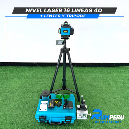 Nivel Laser 16 Lineas 4D (Trípode + Lentes)