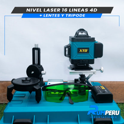 Nivel Laser 16 Lineas 4D (Trípode + Lentes)