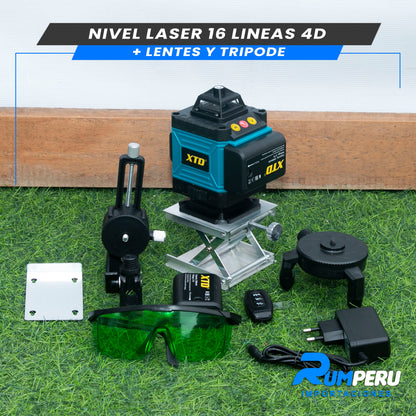 Nivel Laser 16 Lineas 4D (Trípode + Lentes)