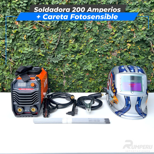 Soldadora 200 Amperios + Careta Fotosensible