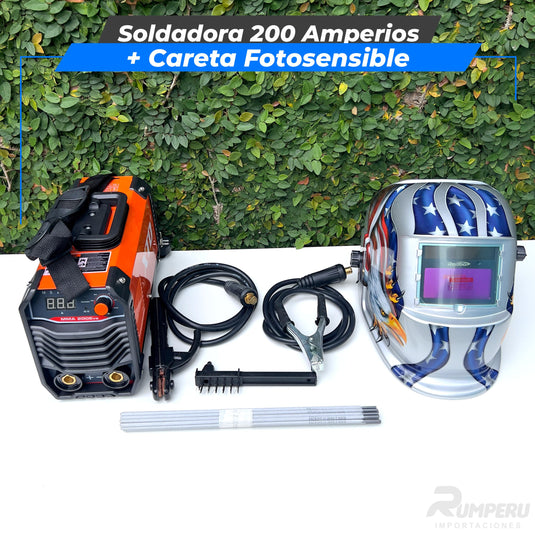 Soldadora 200 Amperios + Careta Fotosensible