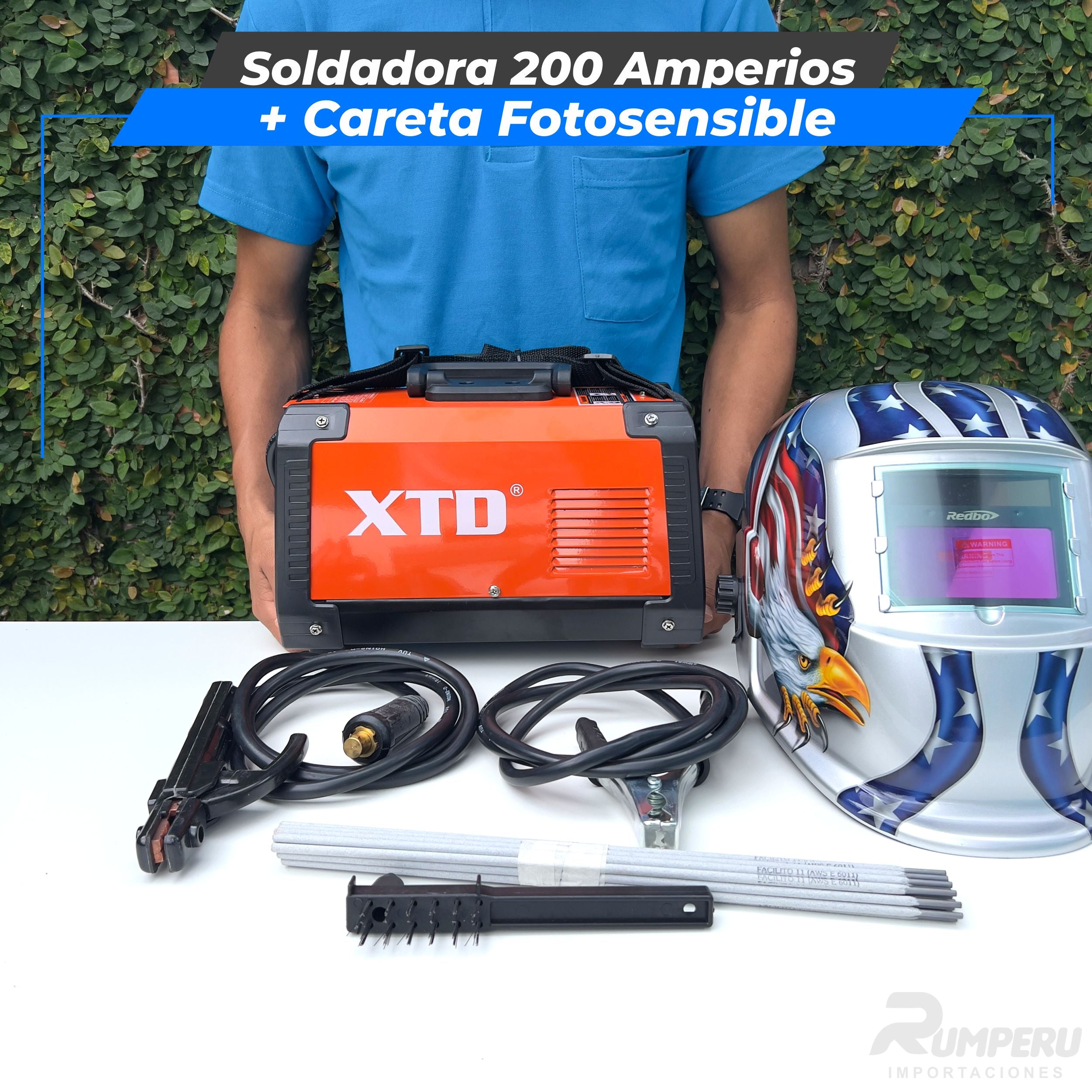 Soldadora 200 Amperios + Careta Fotosensible