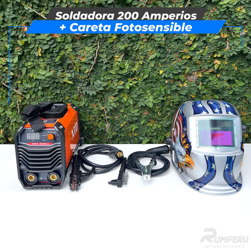 Soldadora 200 Amperios + Careta Fotosensible