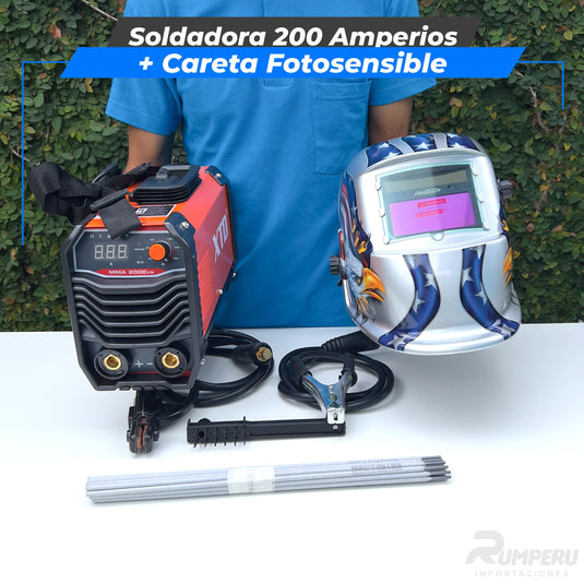 Soldadora 200 Amperios + Careta Fotosensible