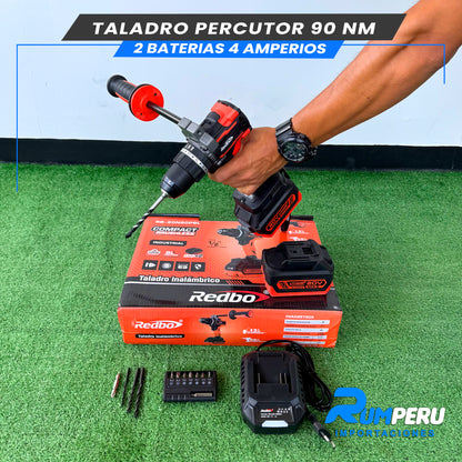 TALADRO PERCUTOR 90 NM 2 BATERIAS 4 AMPERIOS
