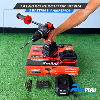 TALADRO PERCUTOR 90 NM 2 BATERIAS 4 AMPERIOS