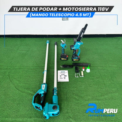 Tijera de podar + Motosierra 118V (Mango telescópico 4.5 MT)