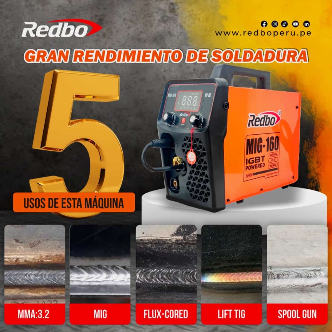 Soldadora Redbo 160 Amperios - Función MIG / TIG-LIFT / MMA