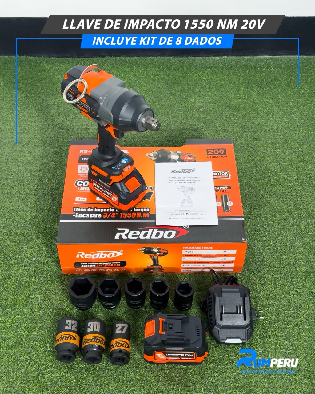 Llave de Impacto 1550 Nm + 8 Dados de Regalo