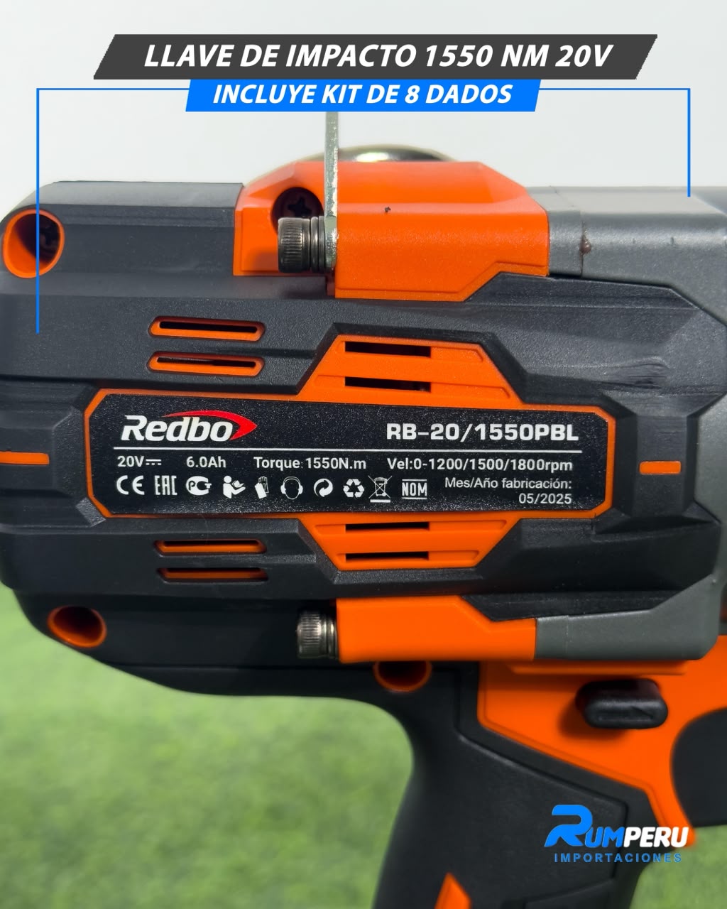 Llave de Impacto 1550 Nm + 8 Dados de Regalo