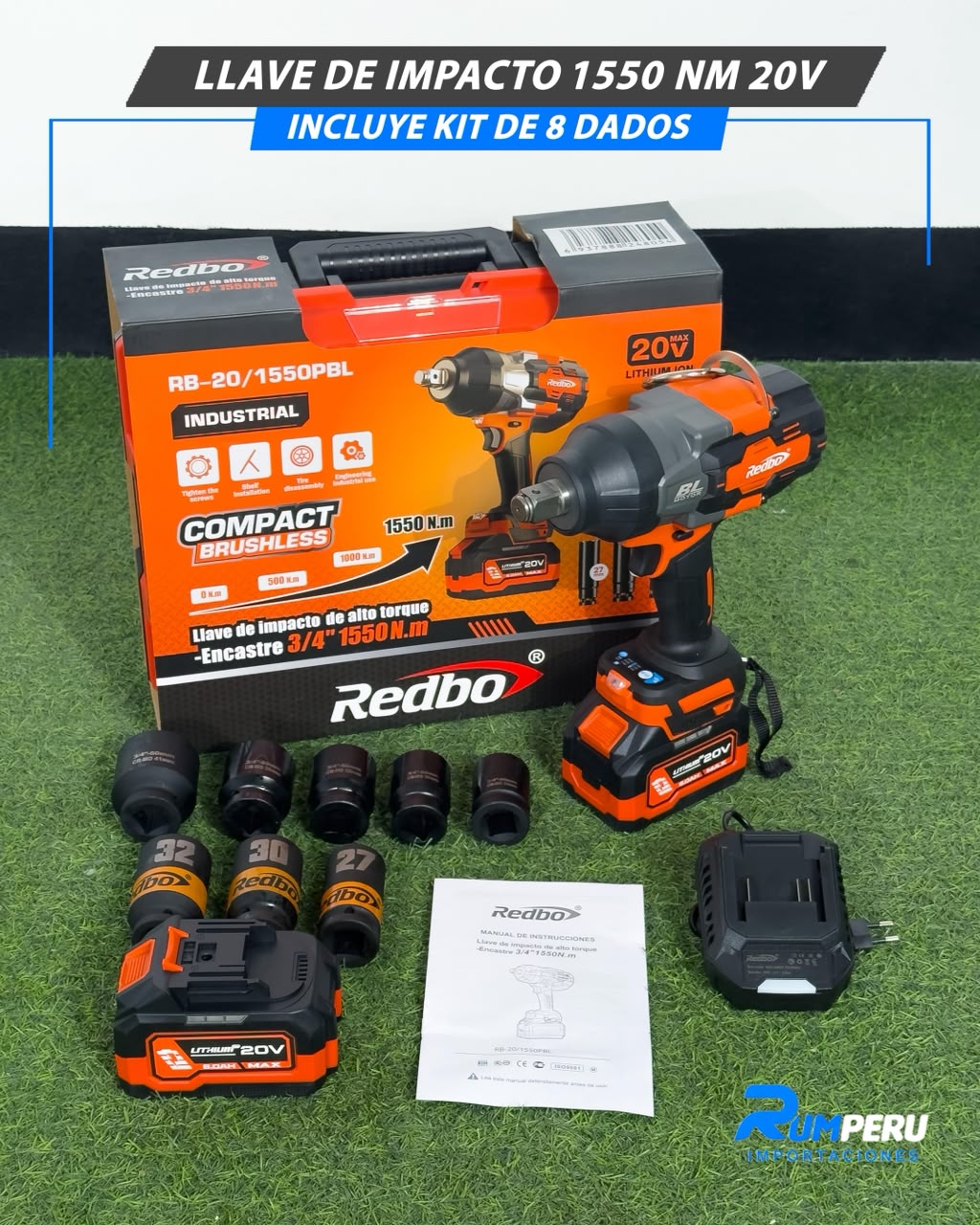 Llave de Impacto 1550 Nm + 8 Dados de Regalo