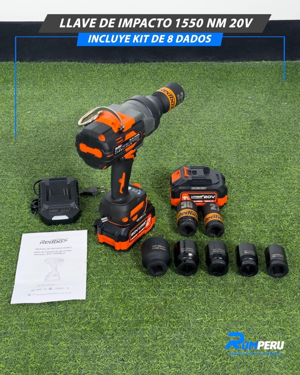 Llave de Impacto 1550 Nm + 8 Dados de Regalo