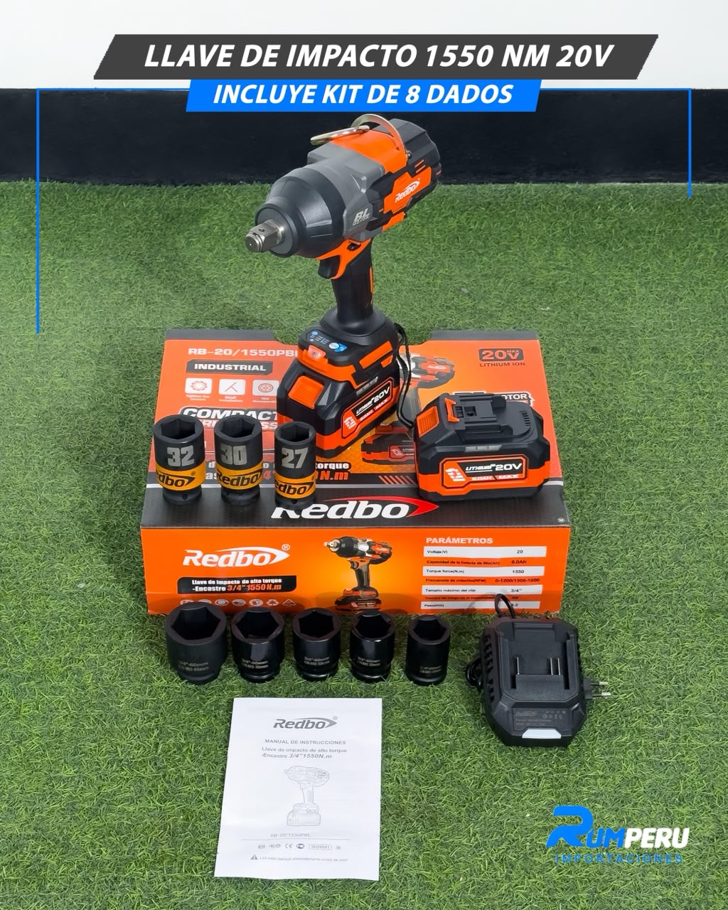 Llave de Impacto 1550 Nm + 8 Dados de Regalo