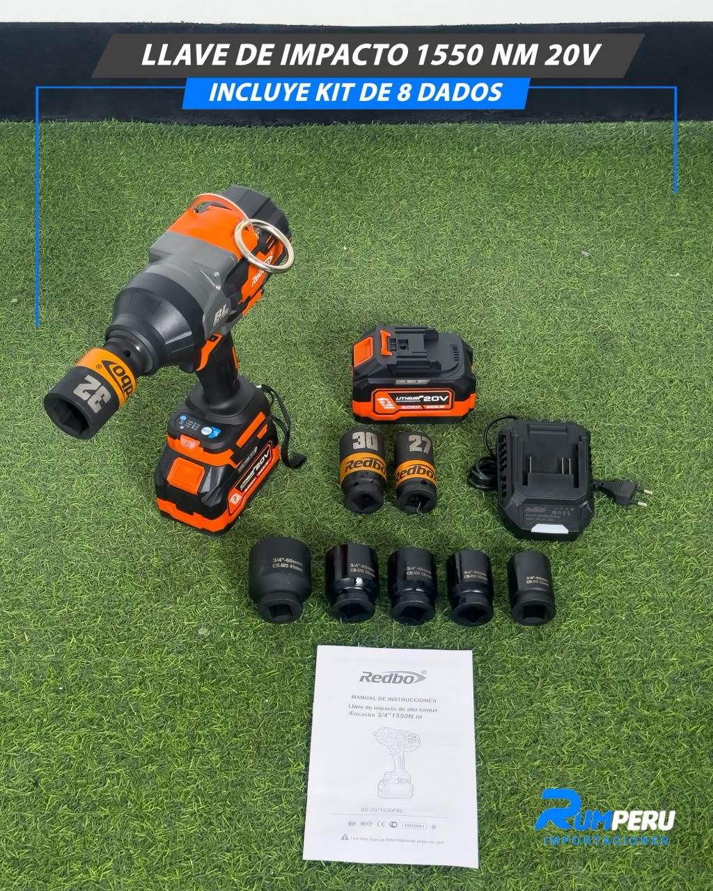 Llave de Impacto 1550 Nm + 8 Dados de Regalo