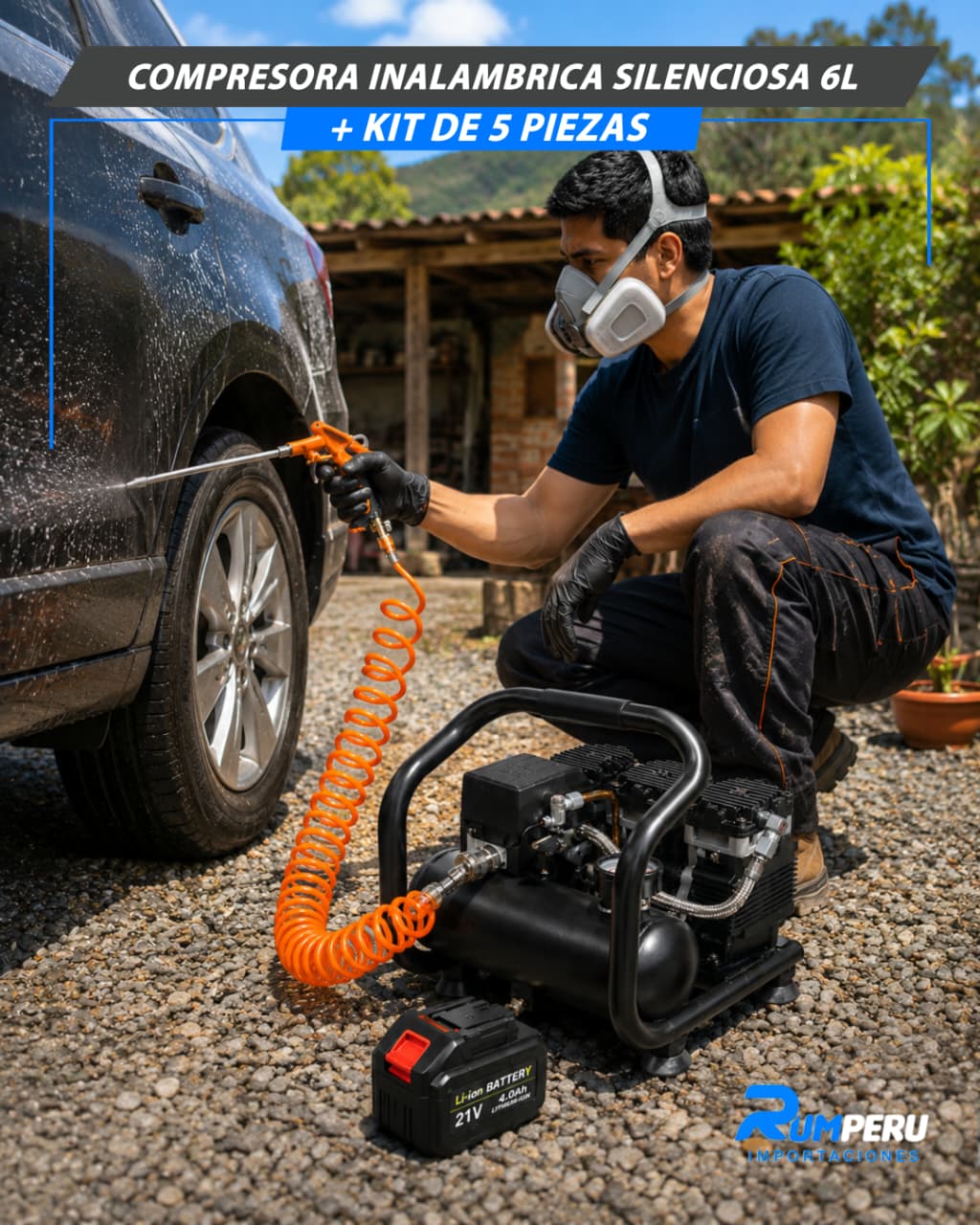 Compresora Inalámbrica Silenciosa 6L + Kit De 5 Piezas
