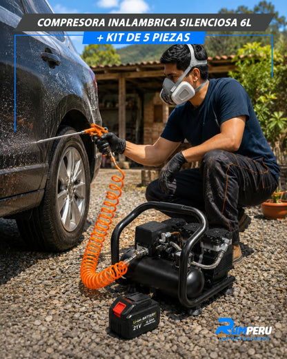 Compresora Inalámbrica Silenciosa 6L + Kit De 5 Piezas