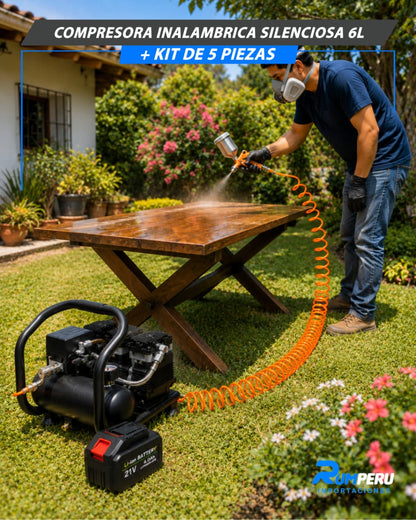 Compresora Inalámbrica Silenciosa 6L + Kit De 5 Piezas