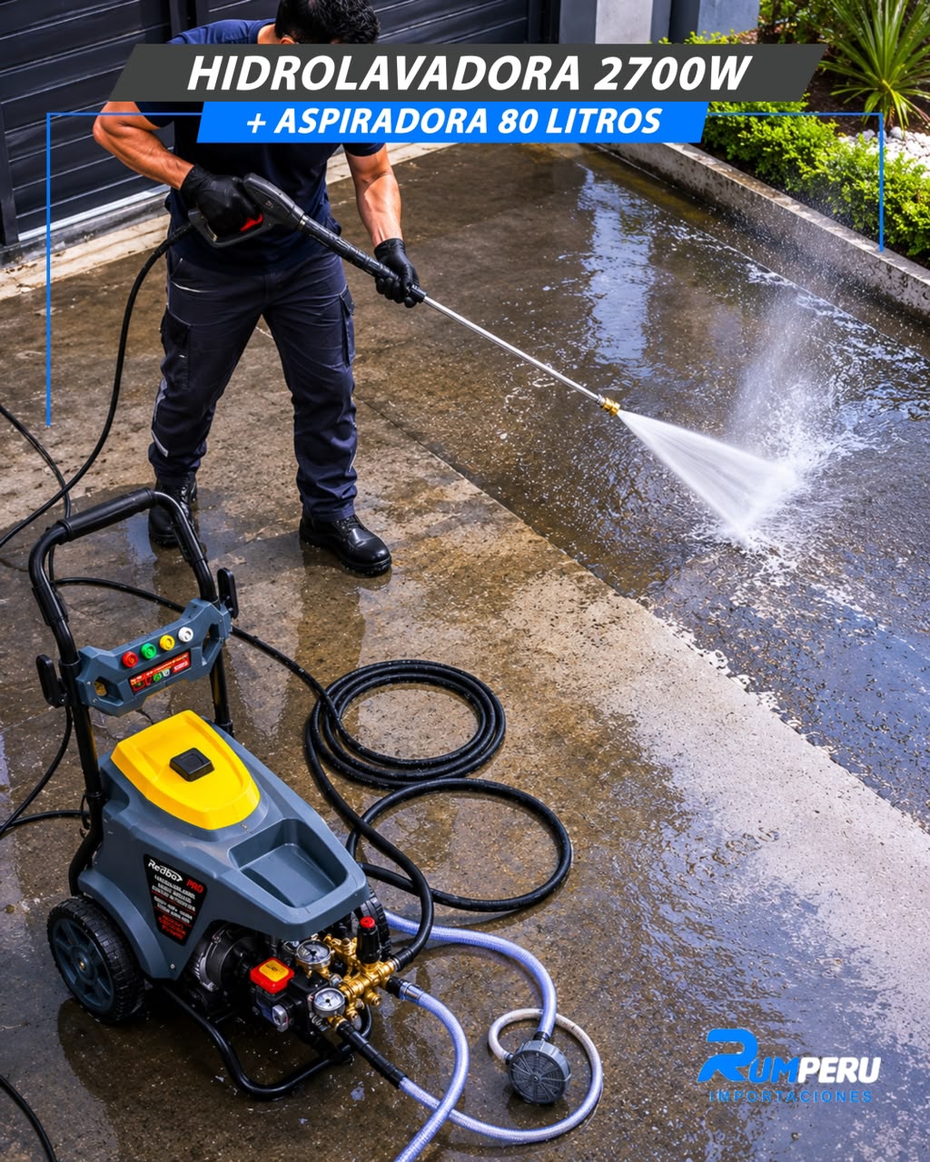 Hidrolavadora 2700W + Aspiradora 80 Litros