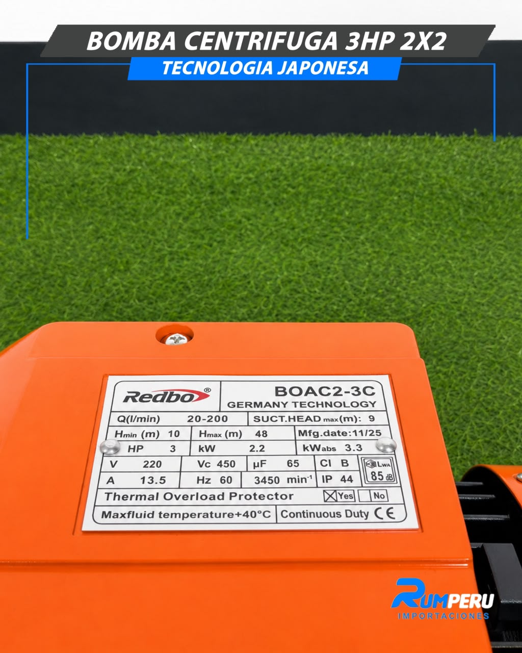 Bomba Centrifugar 3HP 2X2 (Tecnología Japonesa)