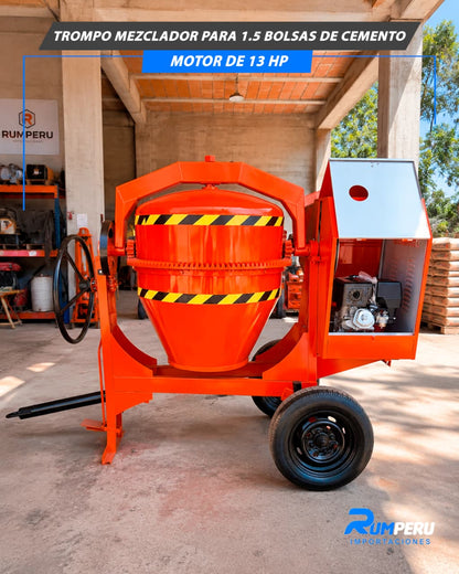 Trompo Mezclador Gasolina De 1.5 Bolsas De Cemento Con Motor De 13 HP 320 Litros