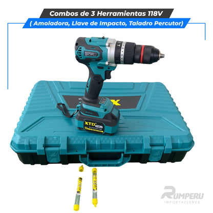 Super Combo 3 Herramientas (Llave de Impacto, Taladro, Amoladora 118V)