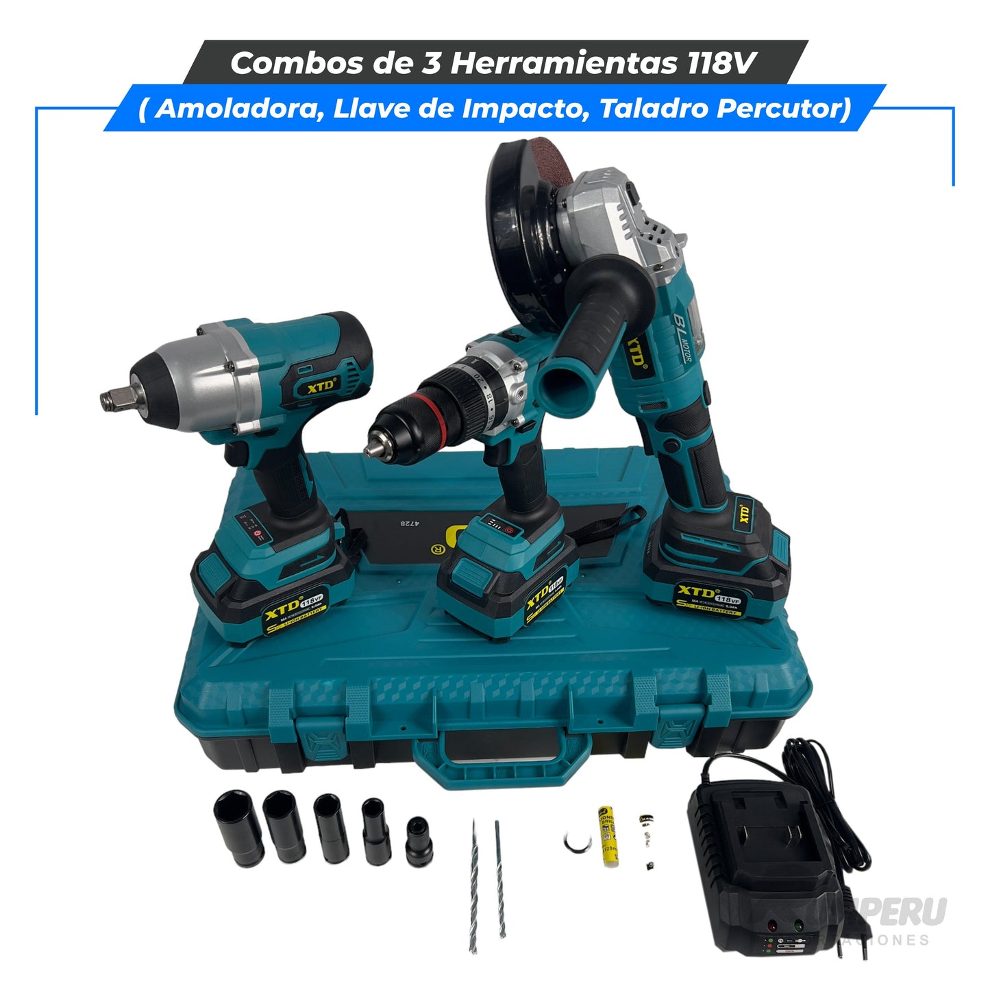 Super Combo 3 Herramientas (Llave de Impacto, Taladro, Amoladora 118V)