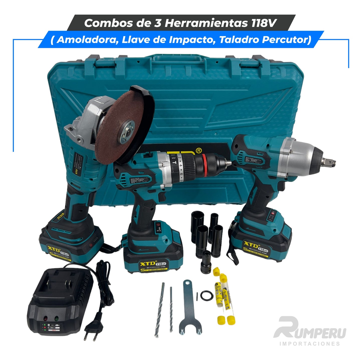 Super Combo 3 Herramientas (Llave de Impacto, Taladro, Amoladora 118V)