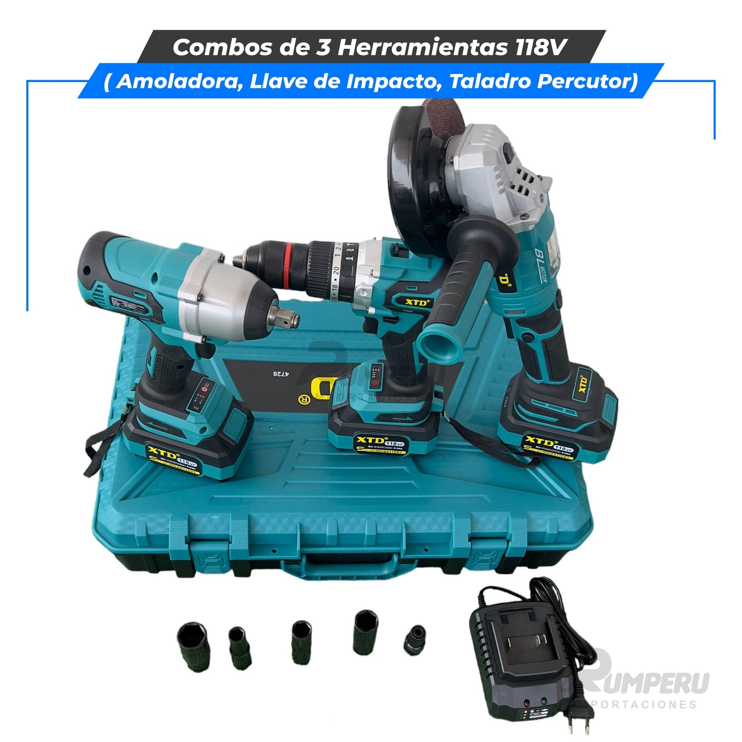 Super Combo 3 Herramientas (Llave de Impacto, Taladro, Amoladora 118V)