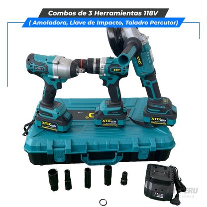 Super Combo 3 Herramientas (Llave de Impacto, Taladro, Amoladora 118V)