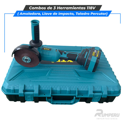 Super Combo 3 Herramientas (Llave de Impacto, Taladro, Amoladora 118V)