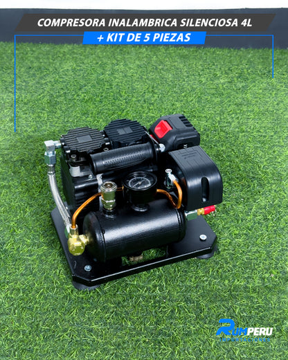 Compresora Inalámbrica Silenciosa 4L + Kit 5 Piezas