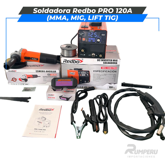 Soldadora Redbo PRO 120A + Amoladora 900W (MMA, MIG, LIFT TIG)