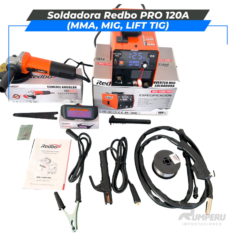 Cargue la imagen en el visor de la galería, Soldadora Redbo PRO 120A + Amoladora 900W (MMA, MIG, LIFT TIG)
