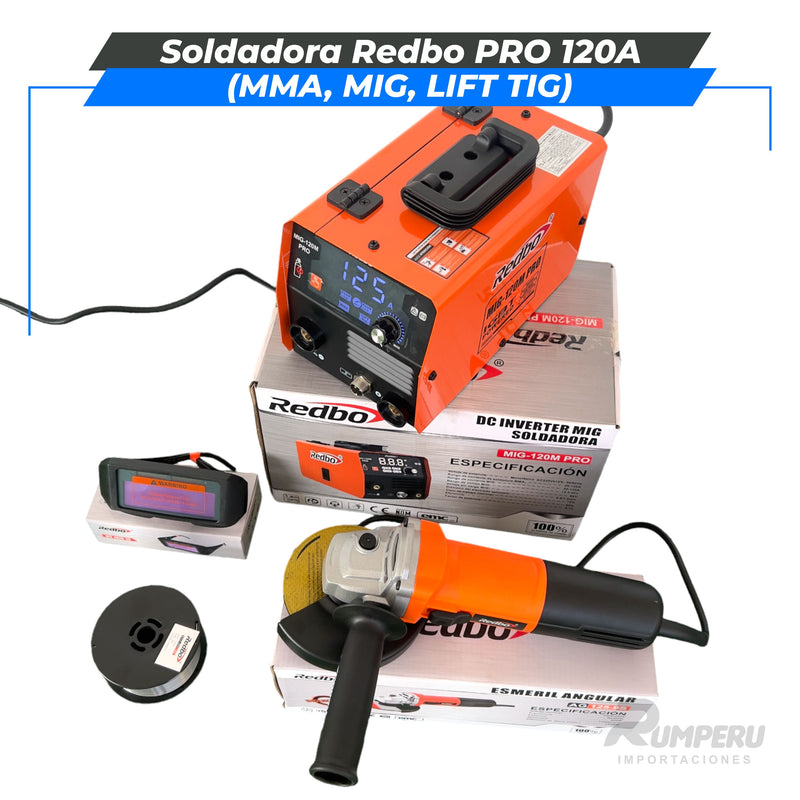 Cargue la imagen en el visor de la galería, Soldadora Redbo PRO 120A + Amoladora 900W (MMA, MIG, LIFT TIG)
