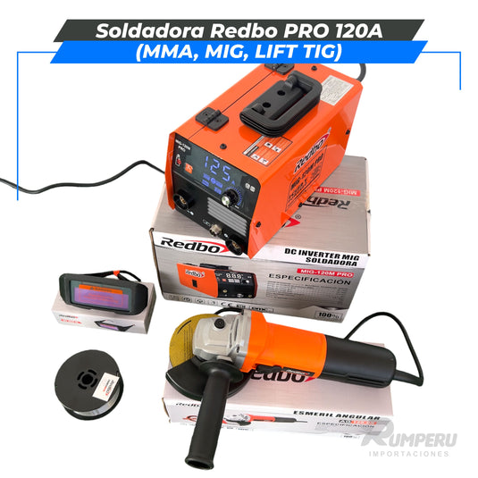 Soldadora Redbo PRO 120A + Amoladora 900W (MMA, MIG, LIFT TIG)