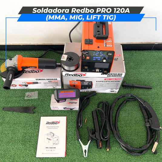 Soldadora Redbo PRO 120A + Amoladora 900W (MMA, MIG, LIFT TIG)