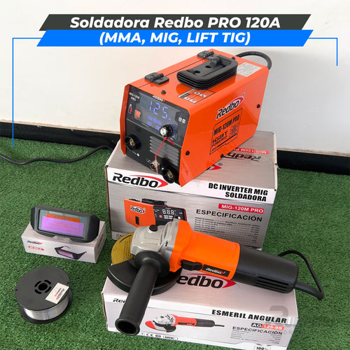 Soldadora Redbo PRO 120A + Amoladora 900W (MMA, MIG, LIFT TIG)