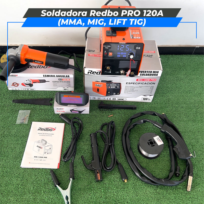 Cargue la imagen en el visor de la galería, Soldadora Redbo PRO 120A + Amoladora 900W (MMA, MIG, LIFT TIG)
