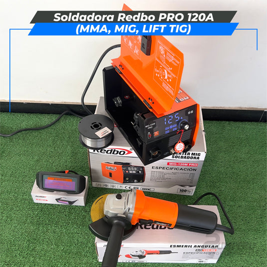 Soldadora Redbo PRO 120A + Amoladora 900W (MMA, MIG, LIFT TIG)