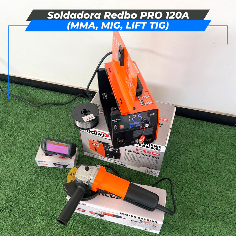 Cargue la imagen en el visor de la galería, Soldadora Redbo PRO 120A + Amoladora 900W (MMA, MIG, LIFT TIG)
