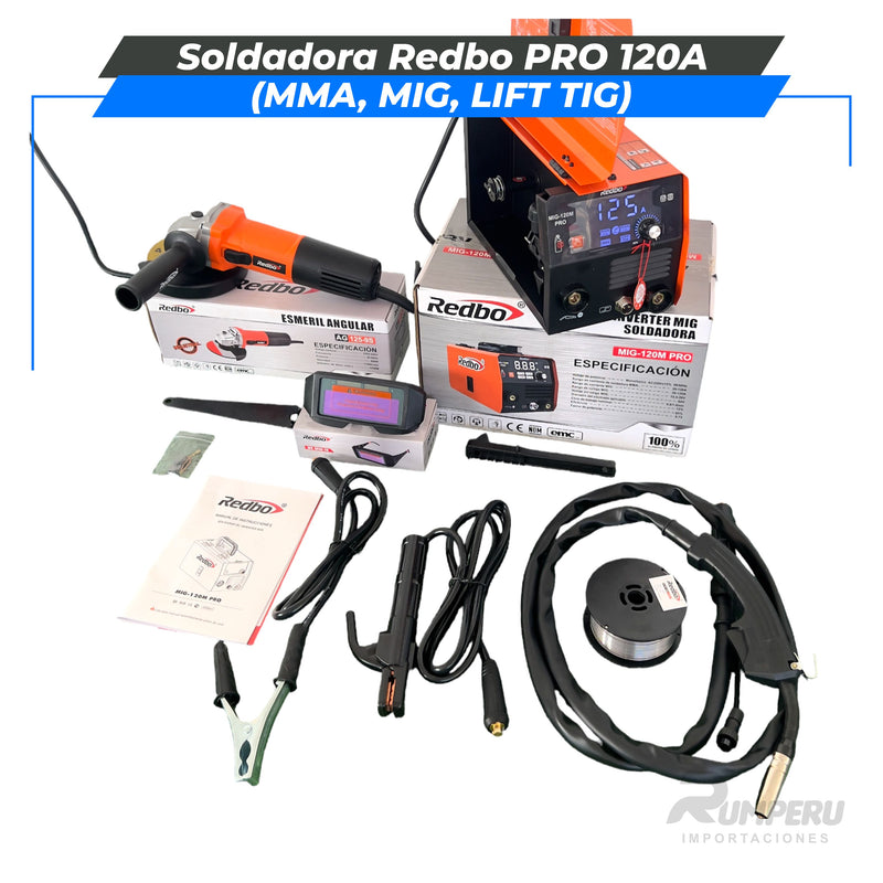 Cargue la imagen en el visor de la galería, Soldadora Redbo PRO 120A + Amoladora 900W (MMA, MIG, LIFT TIG)
