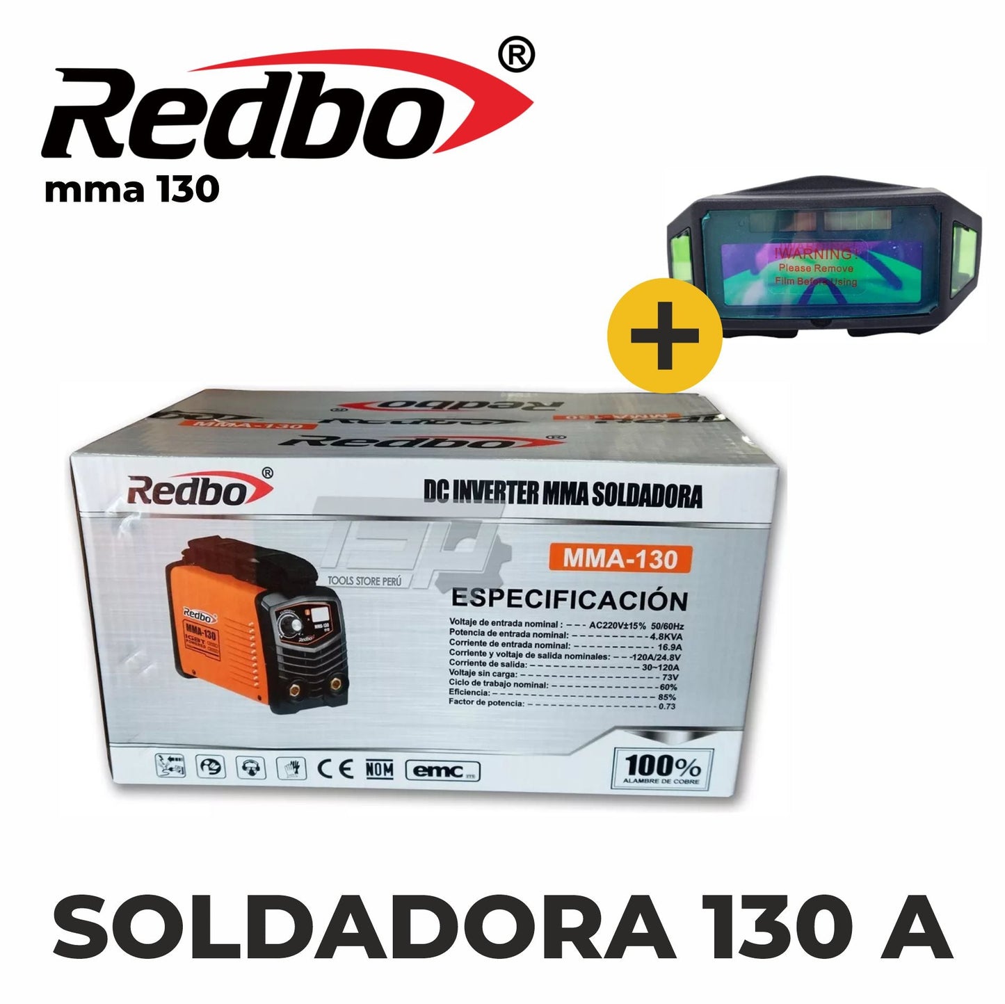 Soldadora Inversora 130A REDBO MMA-130 + Lentes